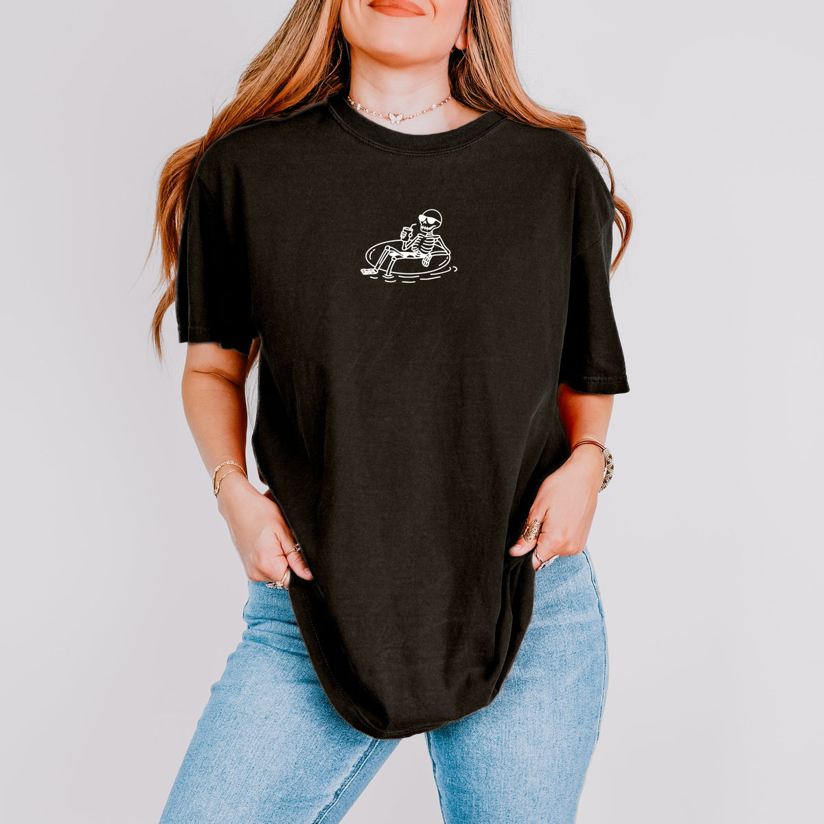 Floating Skeleton - Women's Garment Dyed Graphic T-Shirt
