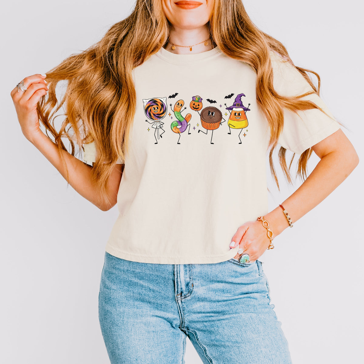 Candy Stick Figures - Women's Boxy Crop Top Graphic T-Shirt