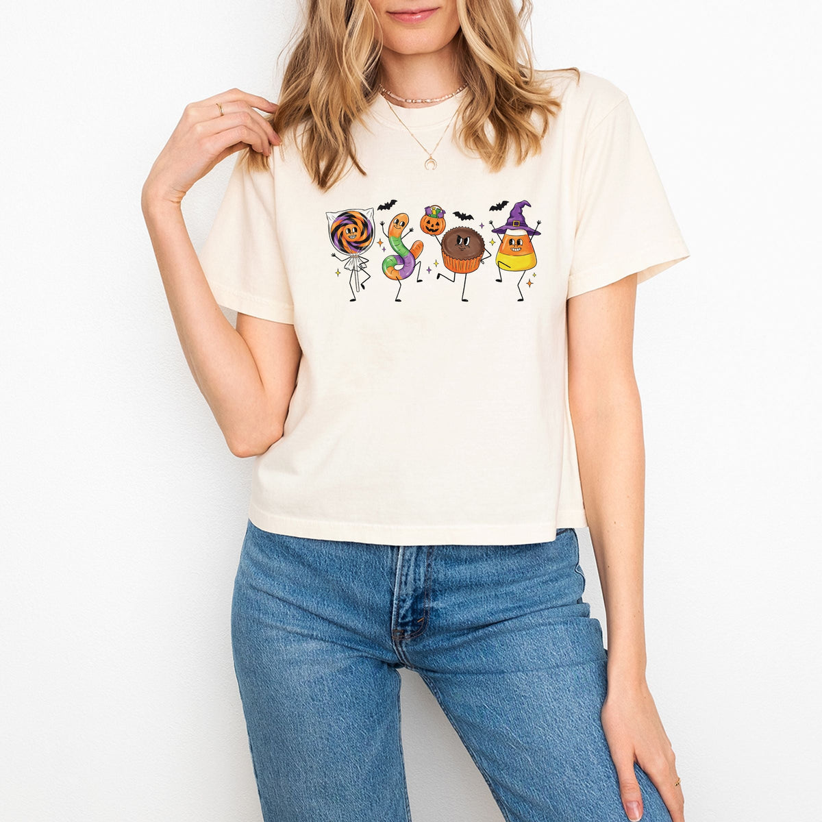 Candy Stick Figures - Women's Boxy Crop Top Graphic T-Shirt