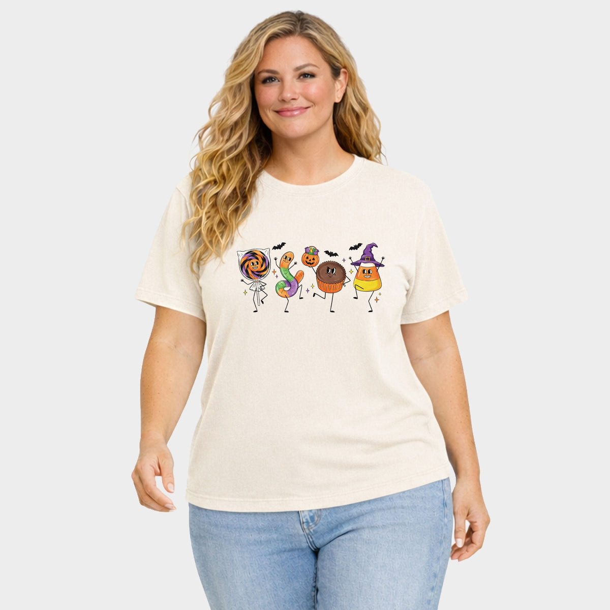 Candy Stick Figures - Women's Plus Sized Garment Dyed Graphic T-Shirt
