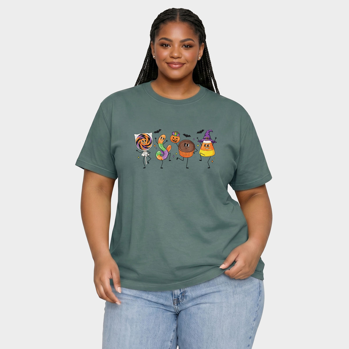 Candy Stick Figures - Women's Plus Sized Garment Dyed Graphic T-Shirt