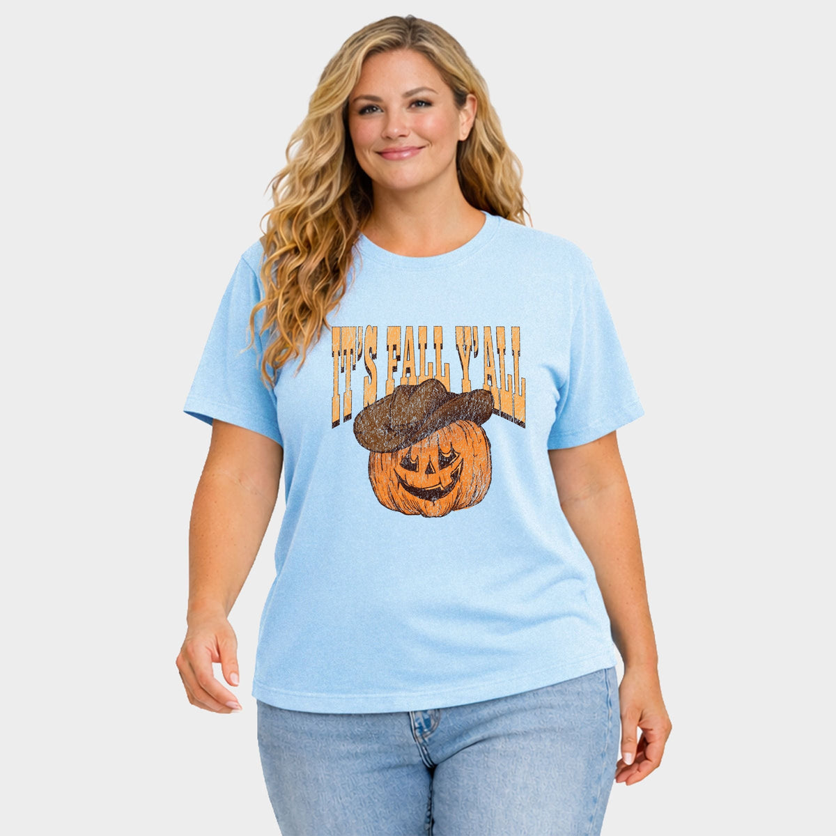 It's Fall Y'all Jack-O-Lantern - Women's Plus Sized Garment Dyed Graphic T-Shirt