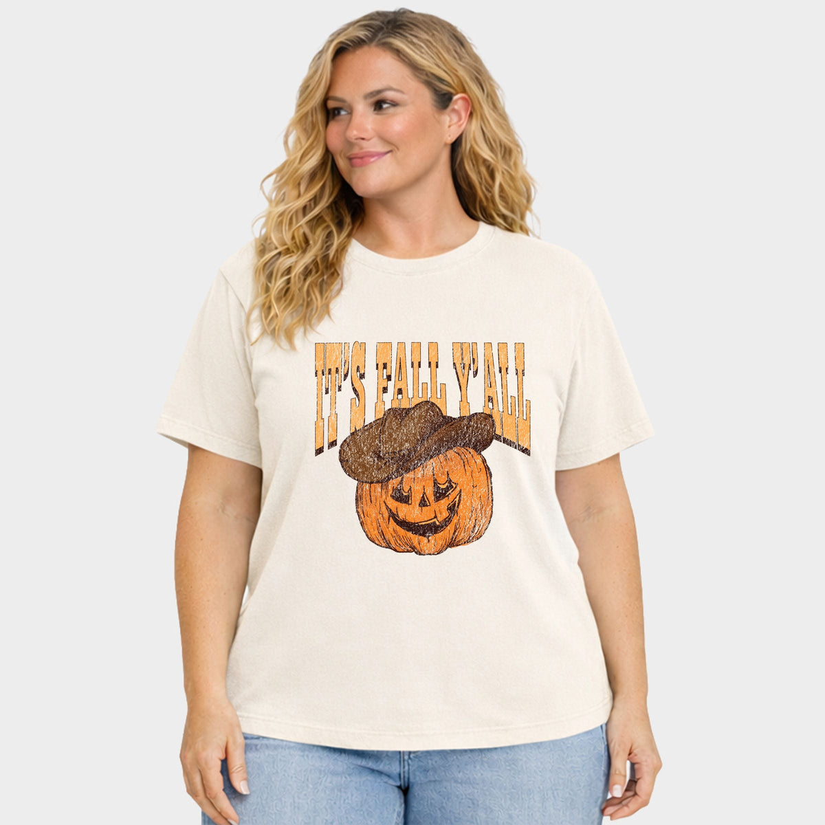 It's Fall Y'all Jack-O-Lantern - Women's Plus Sized Garment Dyed Graphic T-Shirt