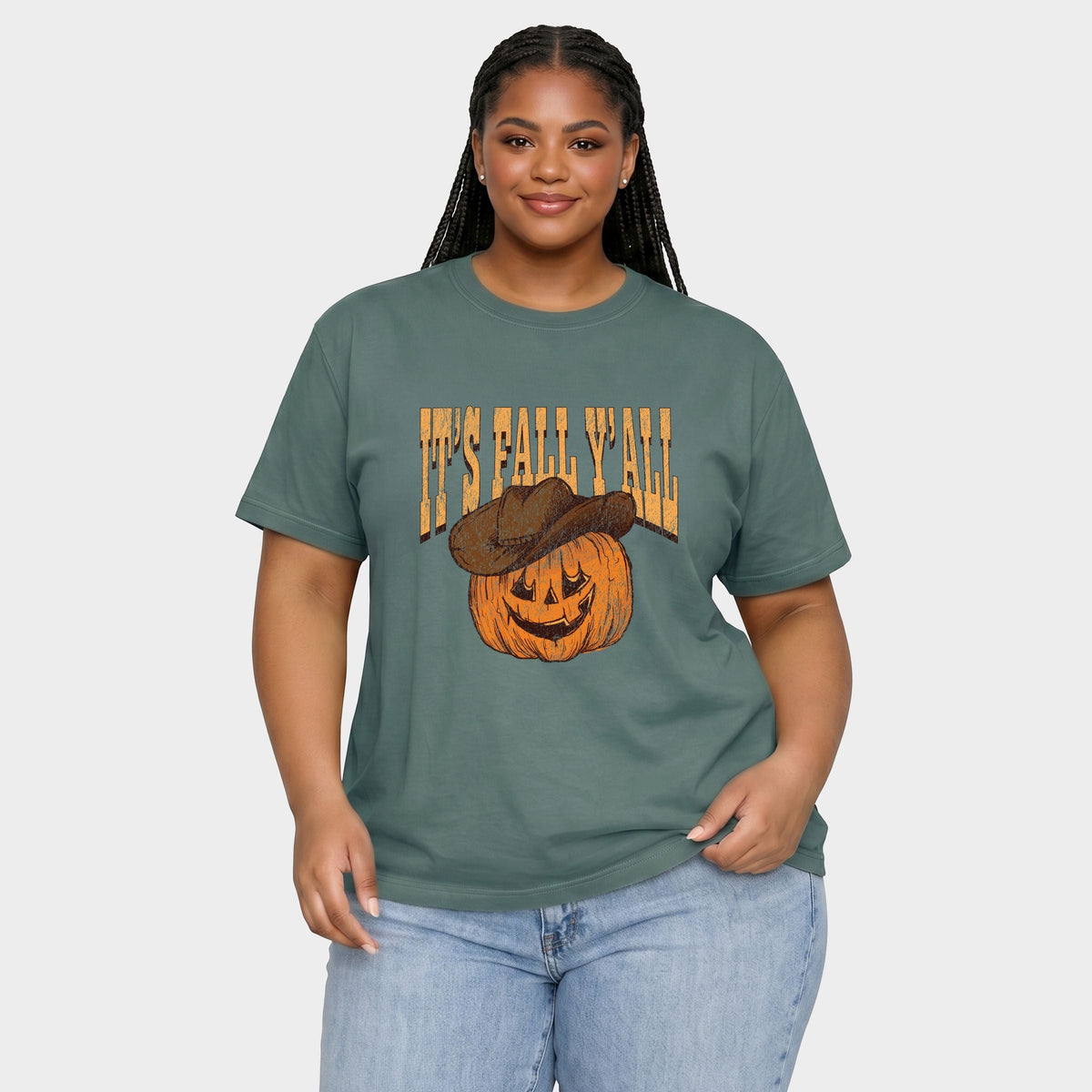 It's Fall Y'all Jack-O-Lantern - Women's Plus Sized Garment Dyed Graphic T-Shirt