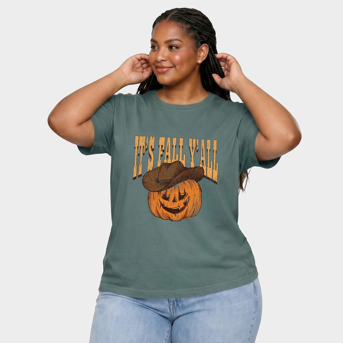 It's Fall Y'all Jack-O-Lantern - Women's Plus Sized Garment Dyed Graphic T-Shirt