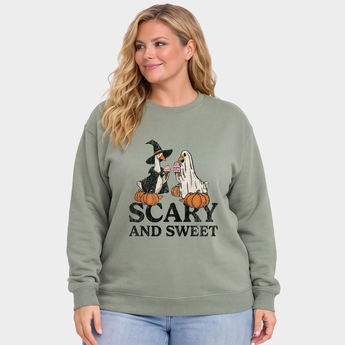 Scary and Sweet Geese - Women's Plus Sized Graphic Sweatshirt