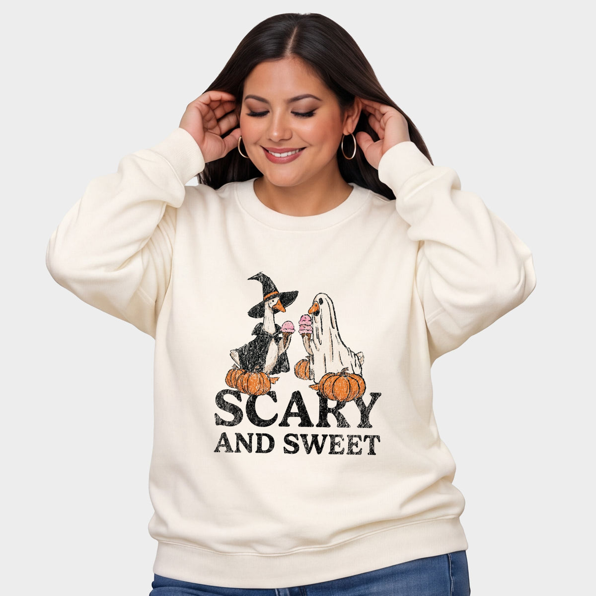 Scary and Sweet Geese - Women's Plus Sized Graphic Sweatshirt