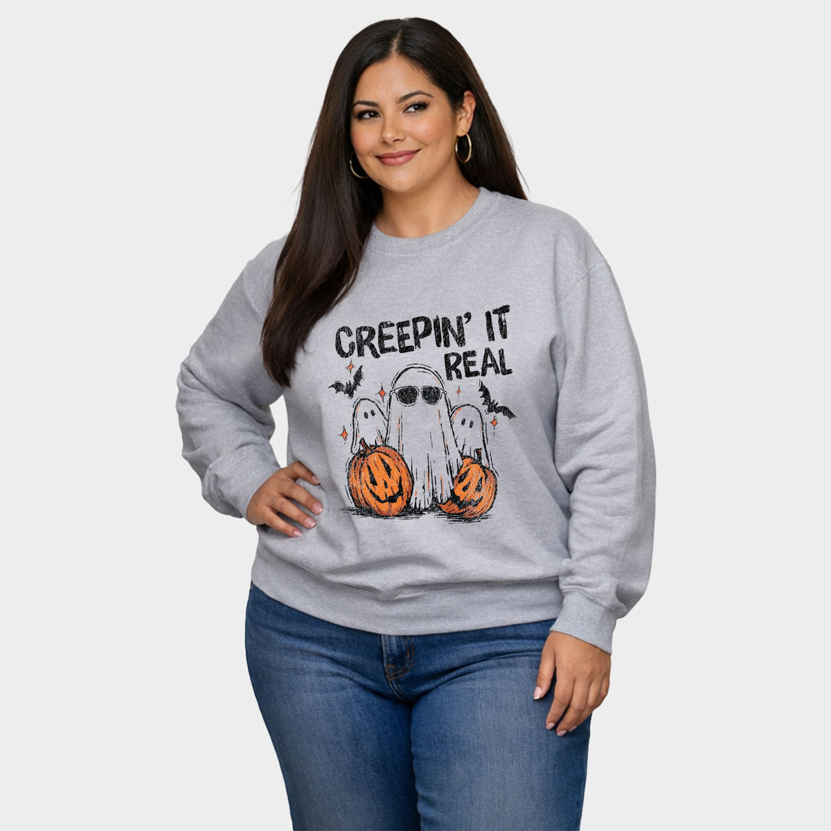 Creepin it Real Ghosts - Women's Plus Sized Graphic Sweatshirt