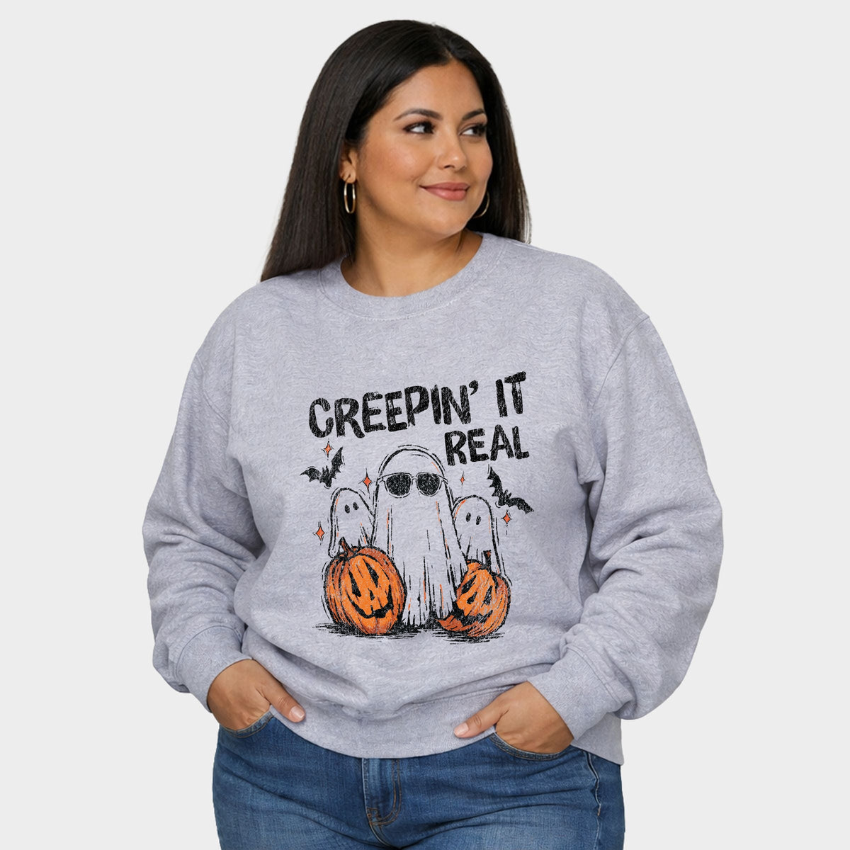 Creepin it Real Ghosts - Women's Plus Sized Graphic Sweatshirt