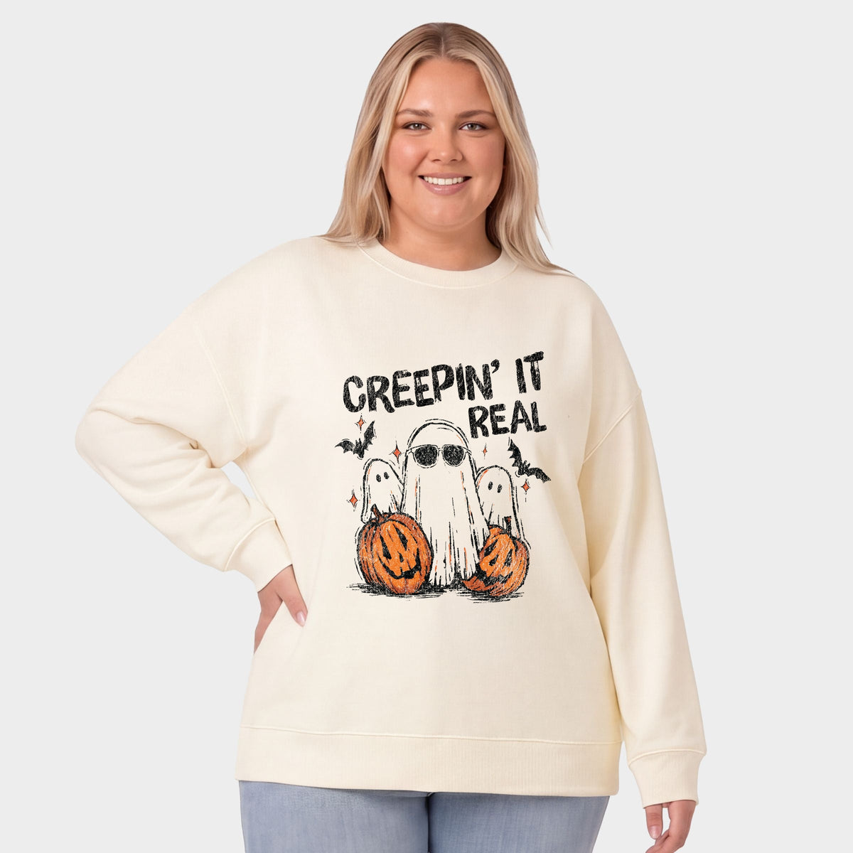 Creepin it Real Ghosts - Women's Plus Sized Graphic Sweatshirt