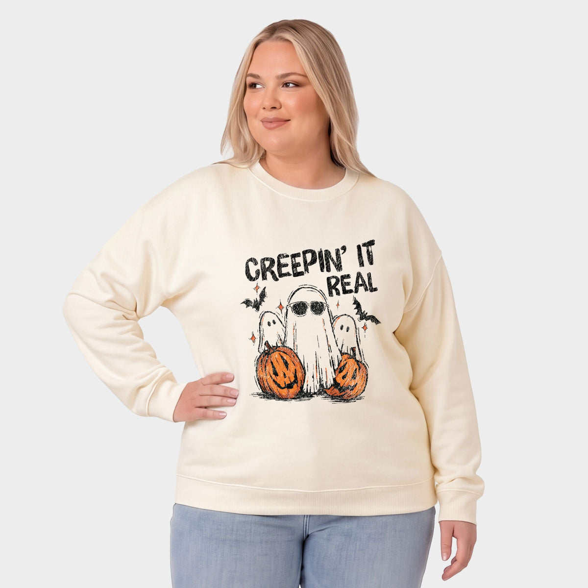 Creepin it Real Ghosts - Women's Plus Sized Graphic Sweatshirt