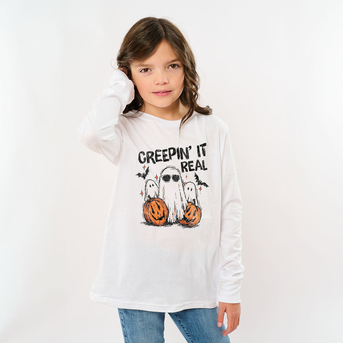 Creepin it Real Ghosts - Youth Long Sleeve Graphic T-Shirt