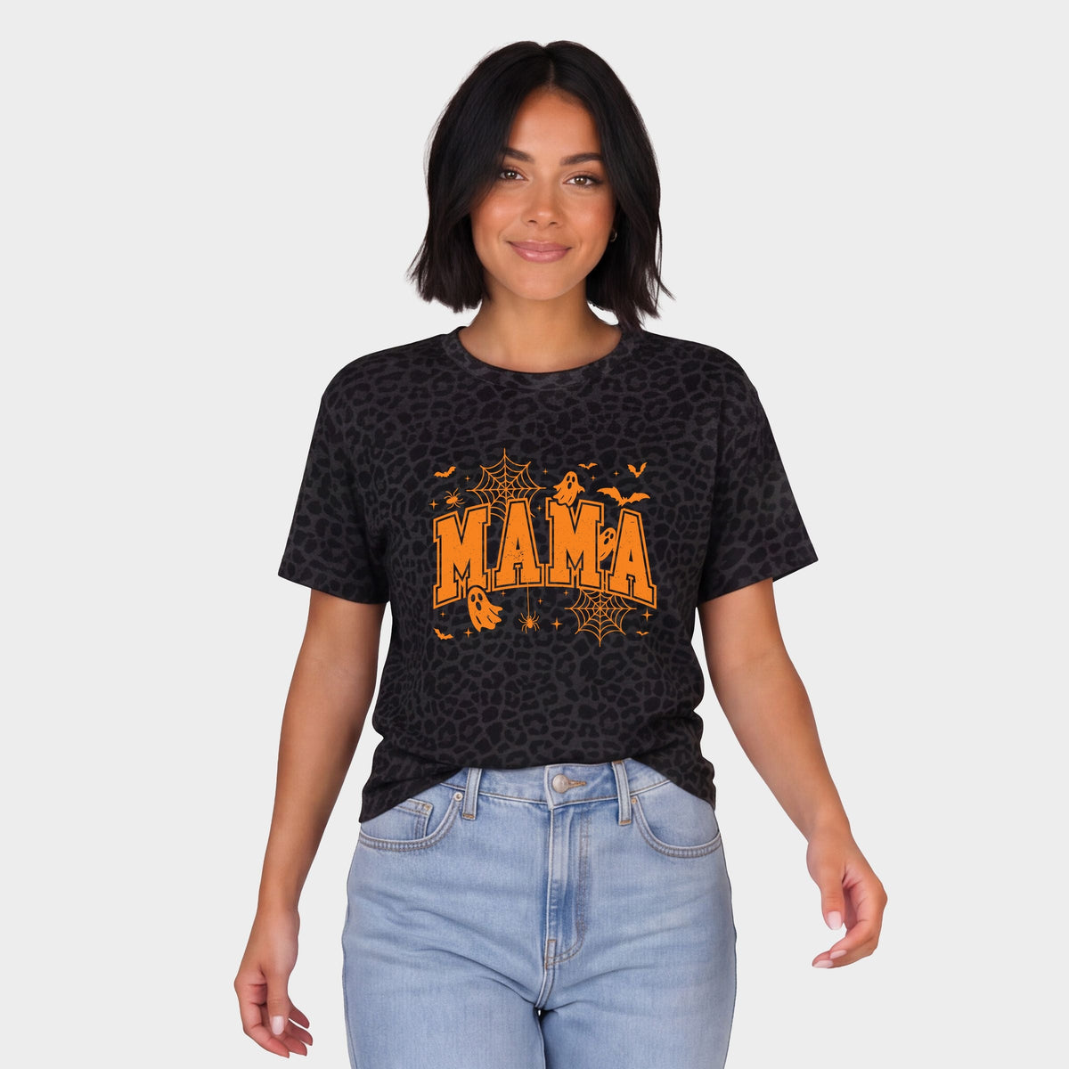Mama Halloween Varsity - Women's Leopard Print Tee