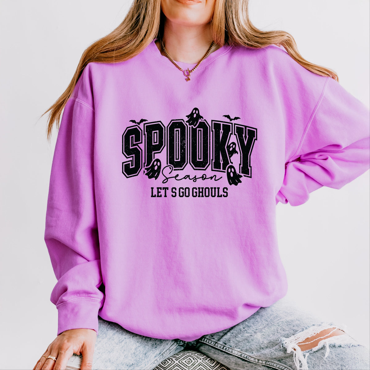 Let's Go Ghouls Varsity - Women's Lightweight Garment Dyed Sweatshirt