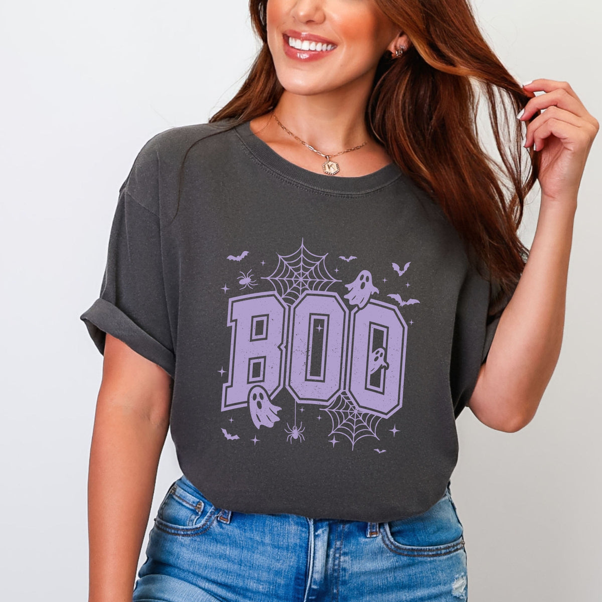 Boo Varsity Ghosts - Women's Garment Dyed Graphic T-Shirt