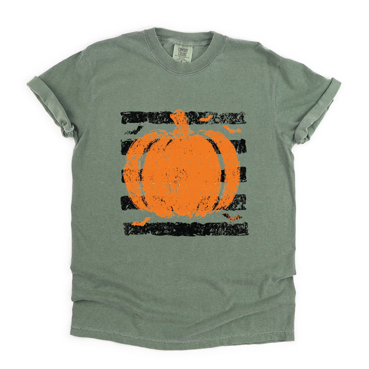 Pumpkin Stripes Bats - Women's Garment Dyed Graphic T-Shirt