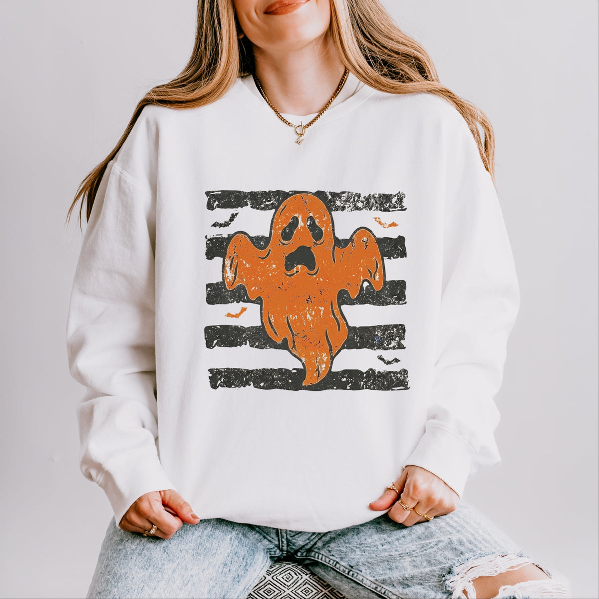 Ghost Stripes Bats - Women's Lightweight Garment Dyed Sweatshirt