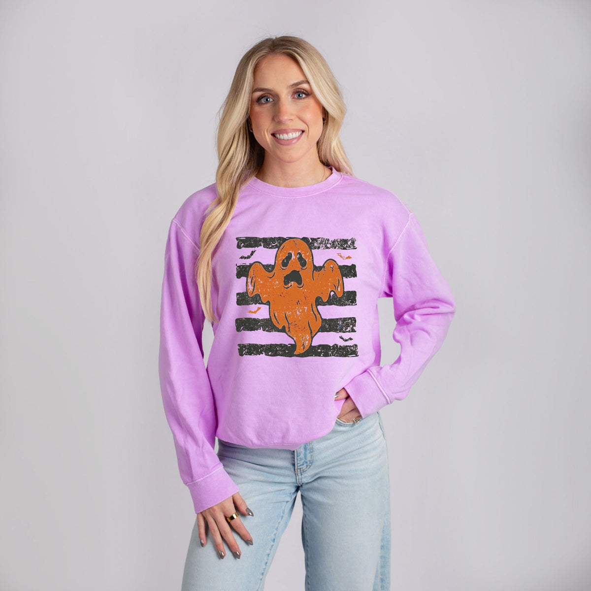 Ghost Stripes Bats - Women's Lightweight Garment Dyed Sweatshirt