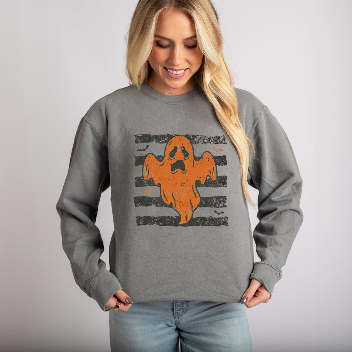 Ghost Stripes Bats - Women's Lightweight Garment Dyed Sweatshirt