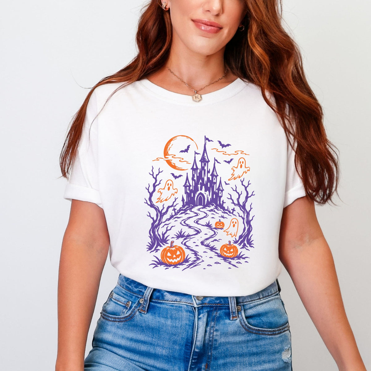 Haunted House - Women's Garment Dyed Graphic T-Shirt