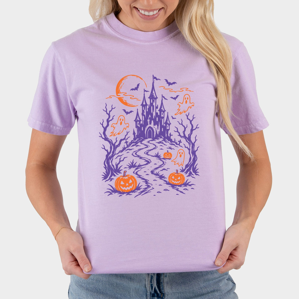 Haunted House - Women's Garment Dyed Graphic T-Shirt