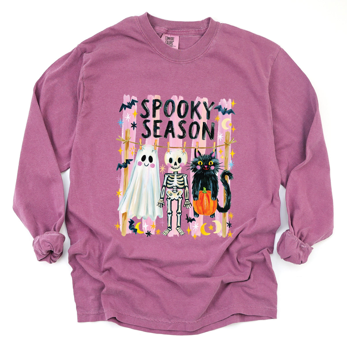 Halloween Character Clothesline - Women's Garment Dyed Long Sleeve Graphic T-Shirt