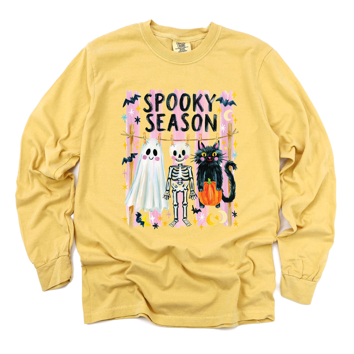 Halloween Character Clothesline - Women's Garment Dyed Long Sleeve Graphic T-Shirt
