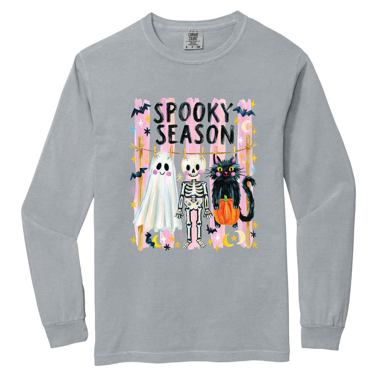 Halloween Character Clothesline - Women's Garment Dyed Long Sleeve Graphic T-Shirt