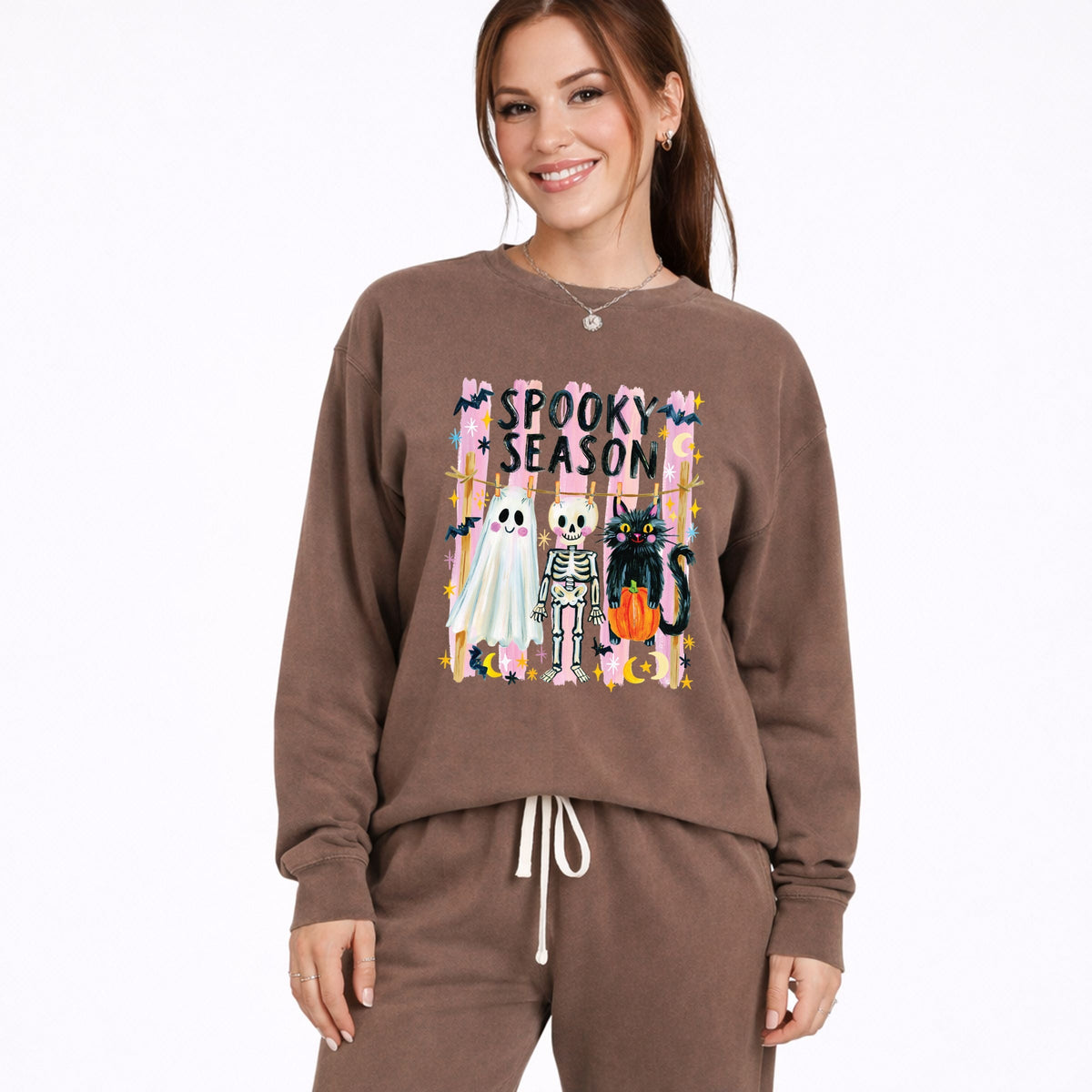 Halloween Character Clothesline - Women's Lightweight Garment Dyed Sweatshirt