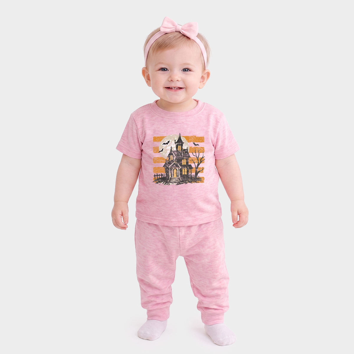 Haunted House Orange Stripes - Infant Jogger Pant Crew Set