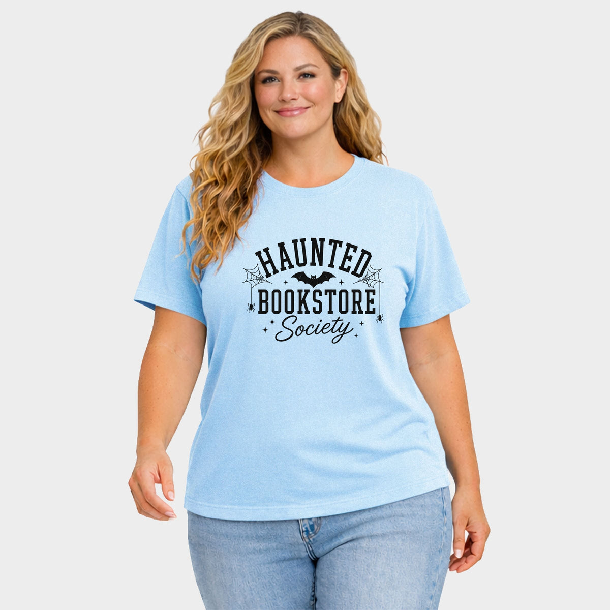 Haunted Bookstore - Women's Plus Sized Garment Dyed Graphic T-Shirt