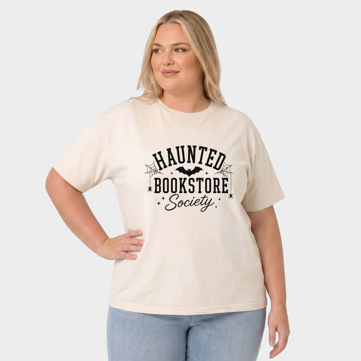 Haunted Bookstore - Women's Plus Sized Garment Dyed Graphic T-Shirt