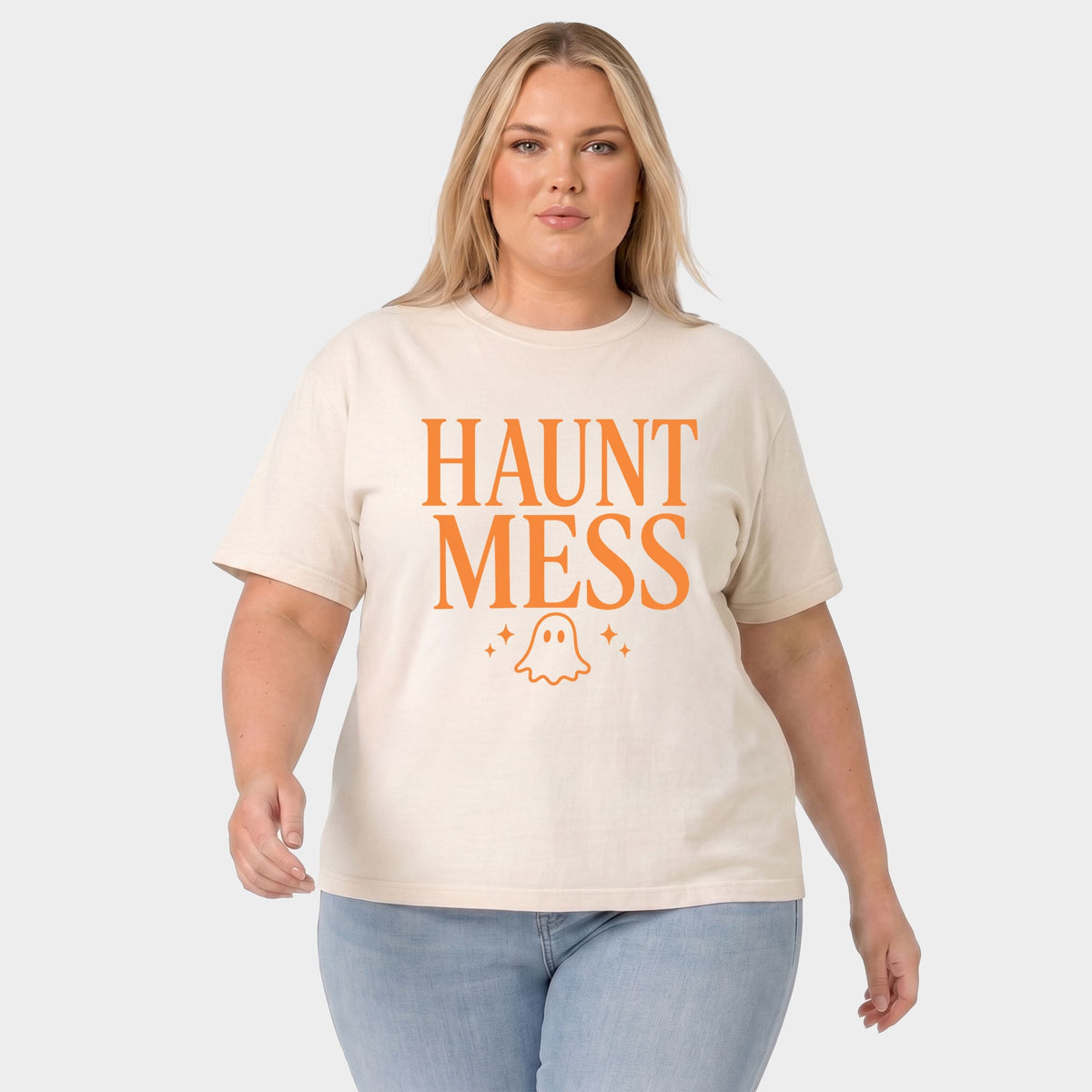 Haunt Mess - Women's Plus Sized Garment Dyed Graphic T-Shirt