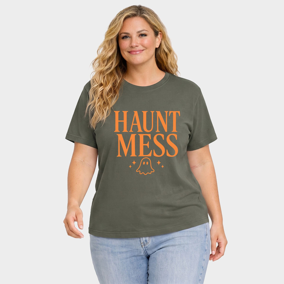 Haunt Mess - Women's Plus Sized Garment Dyed Graphic T-Shirt