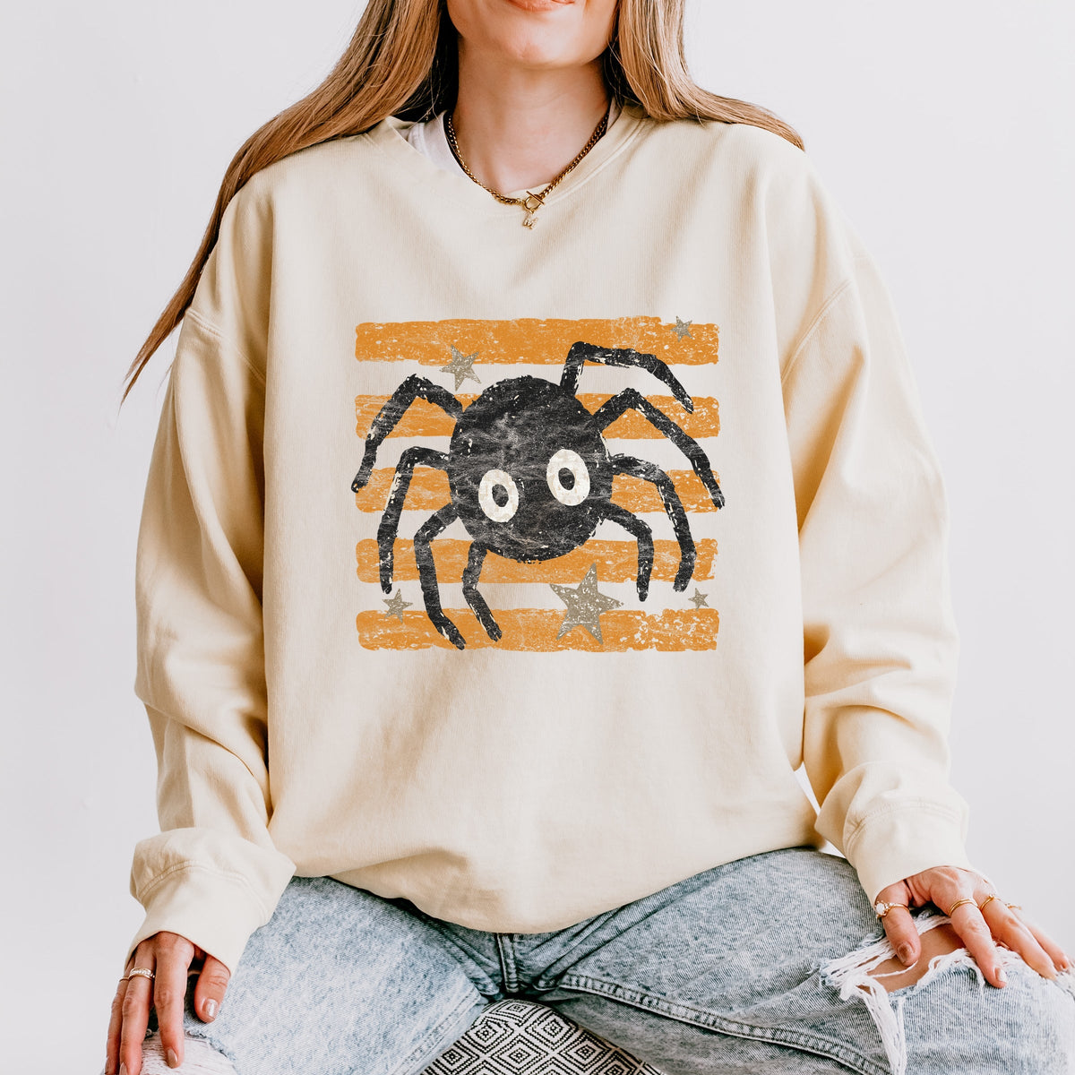 Spider Orange Stripes - Women's Lightweight Garment Dyed Sweatshirt