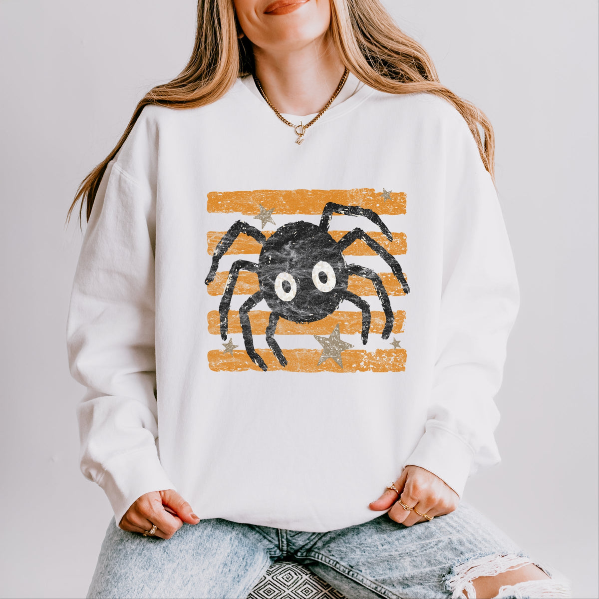 Spider Orange Stripes - Women's Lightweight Garment Dyed Sweatshirt
