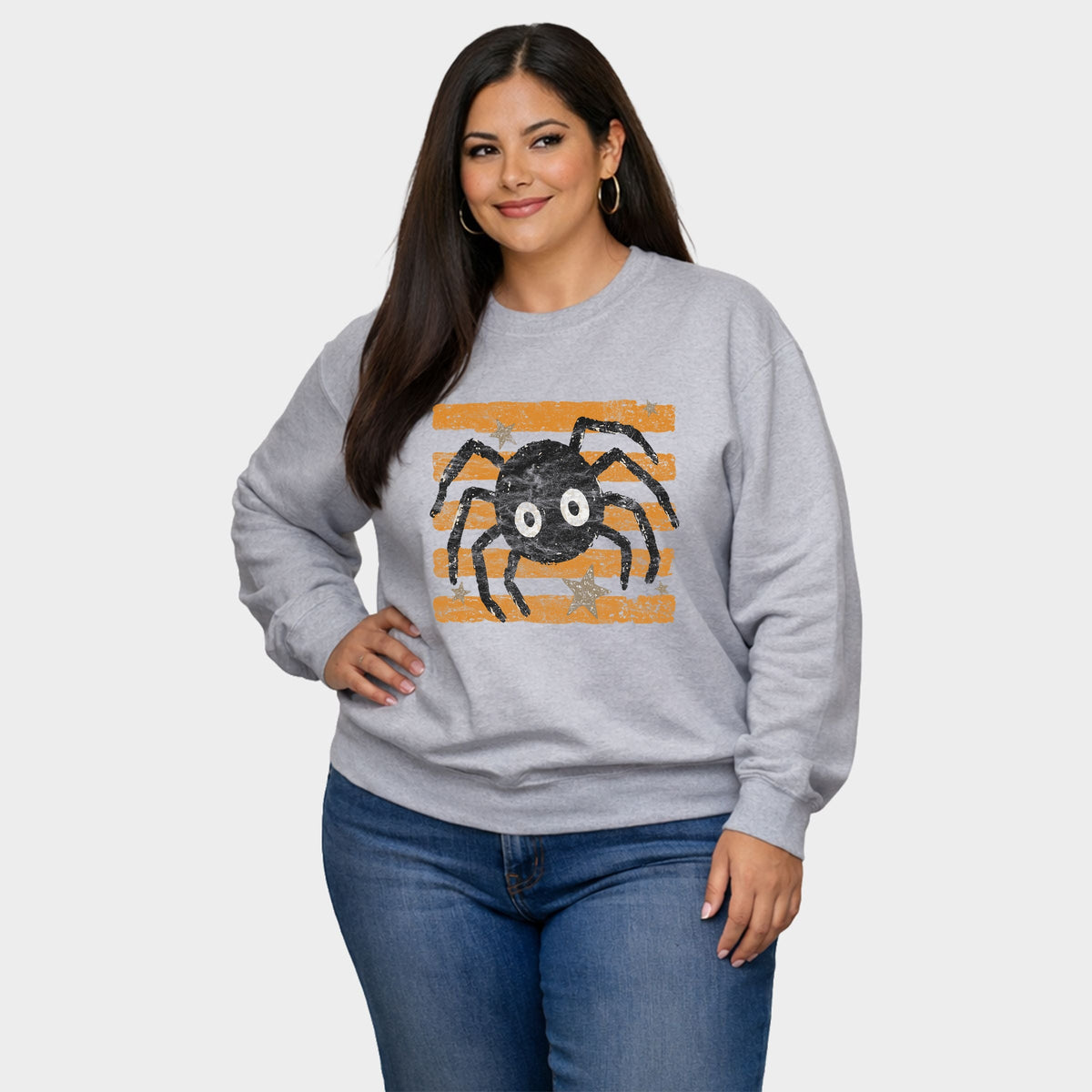 Spider Orange Stripes -  Women's Plus Sized Graphic Sweatshirt