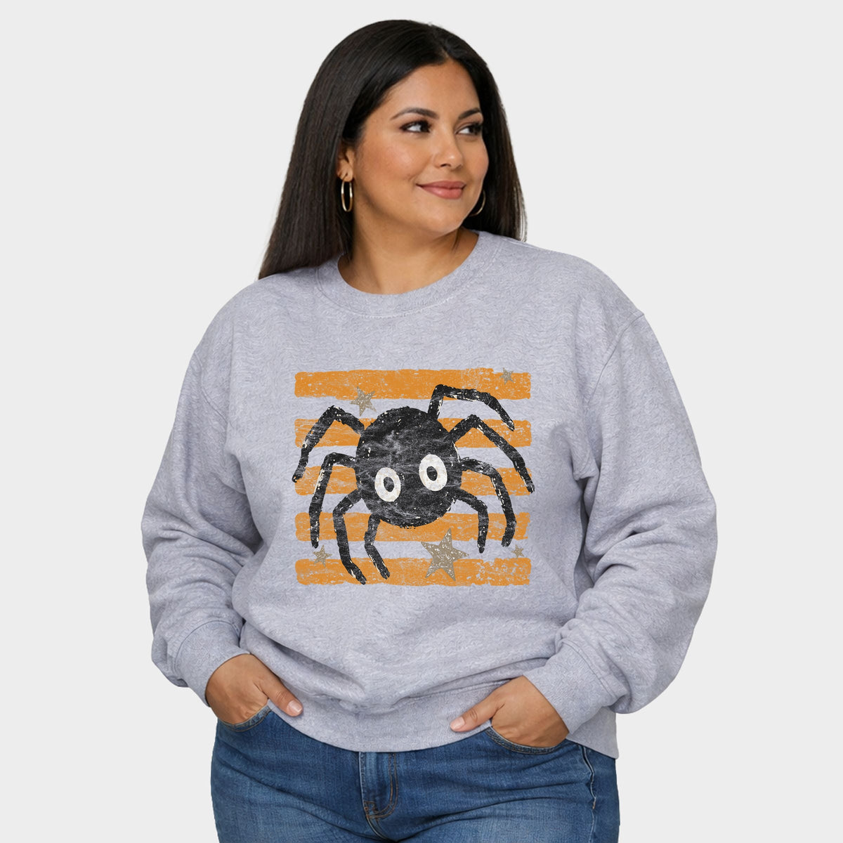 Spider Orange Stripes -  Women's Plus Sized Graphic Sweatshirt