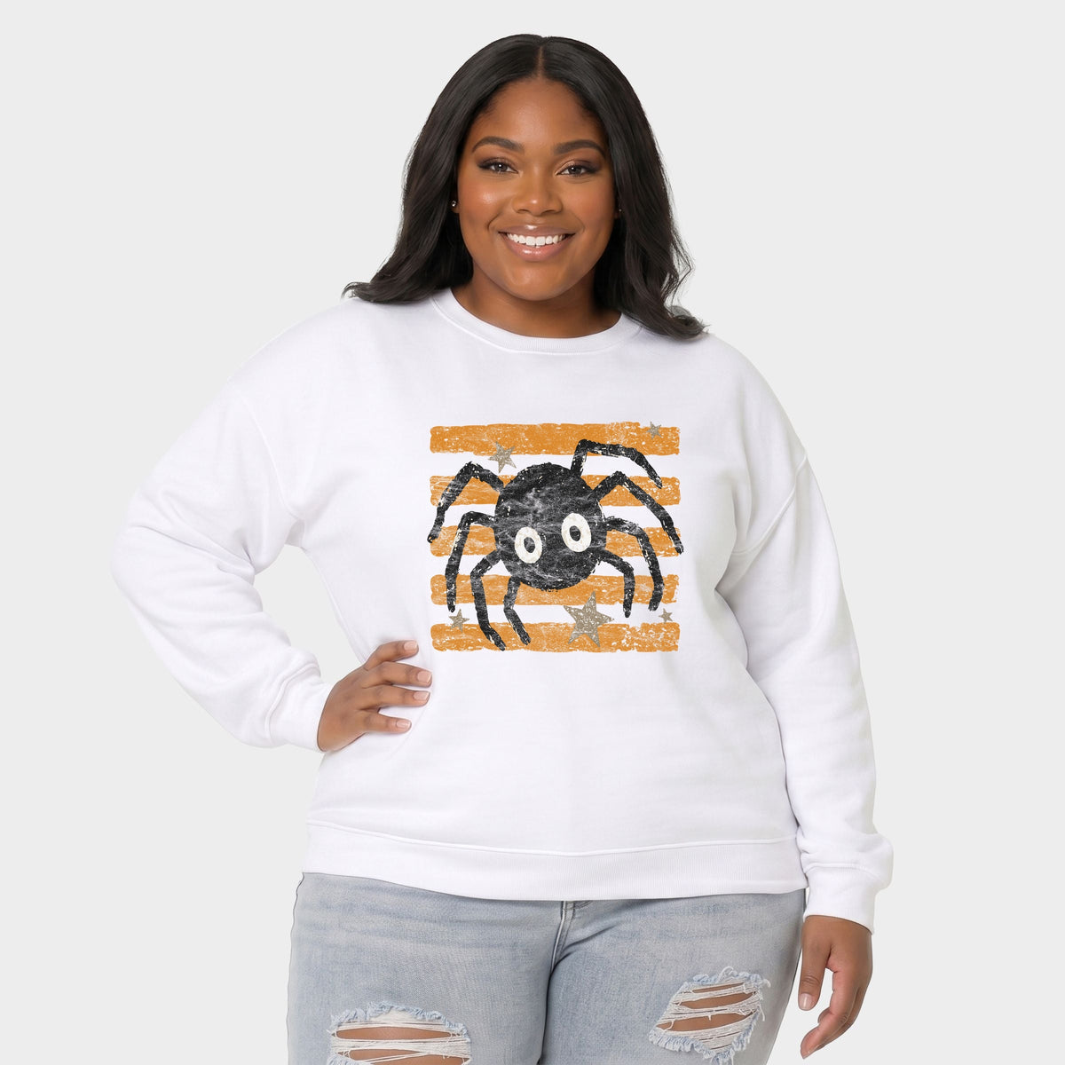 Spider Orange Stripes -  Women's Plus Sized Graphic Sweatshirt
