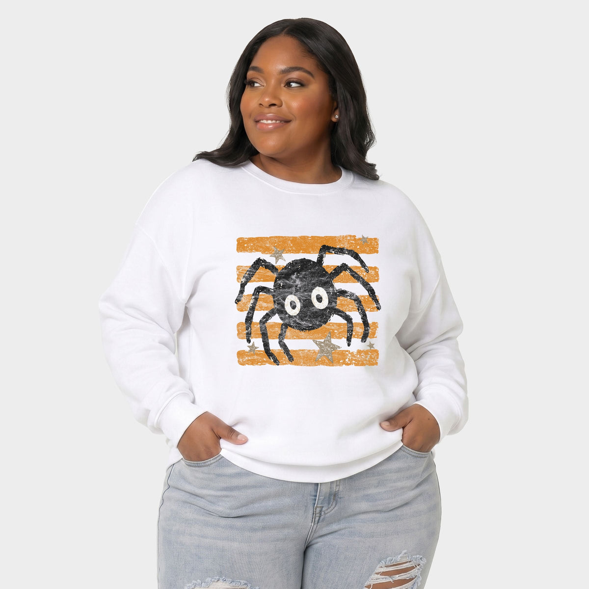 Spider Orange Stripes -  Women's Plus Sized Graphic Sweatshirt