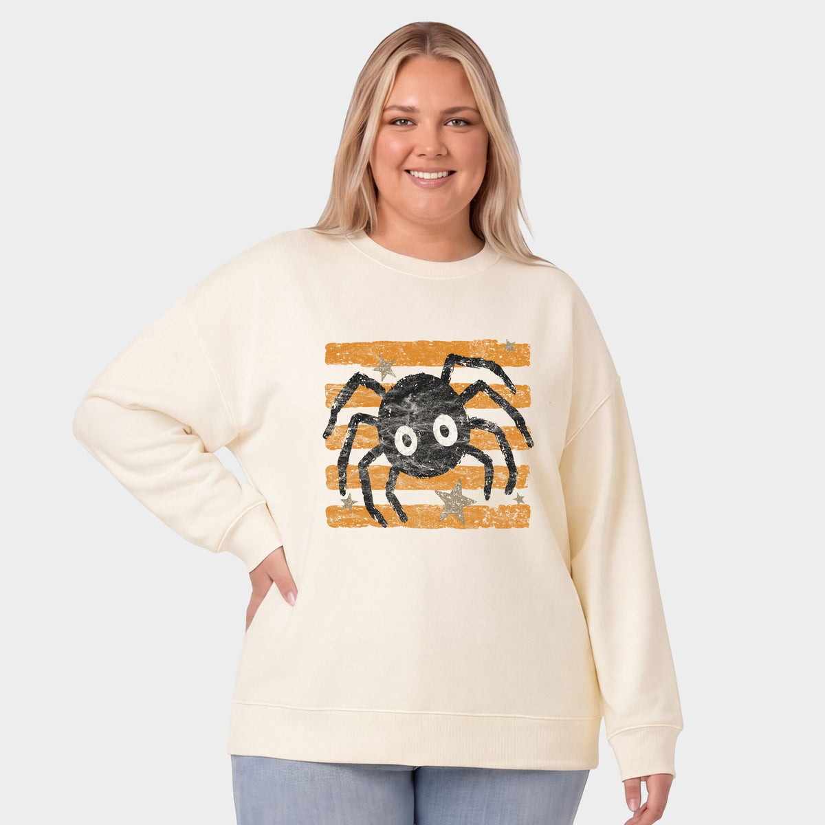 Spider Orange Stripes -  Women's Plus Sized Graphic Sweatshirt