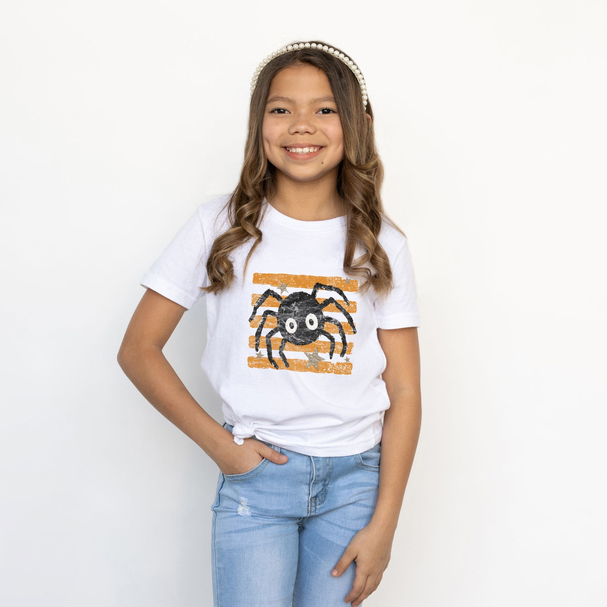 Spider Orange Stripes - Youth Short Sleeve Graphic T-Shirt