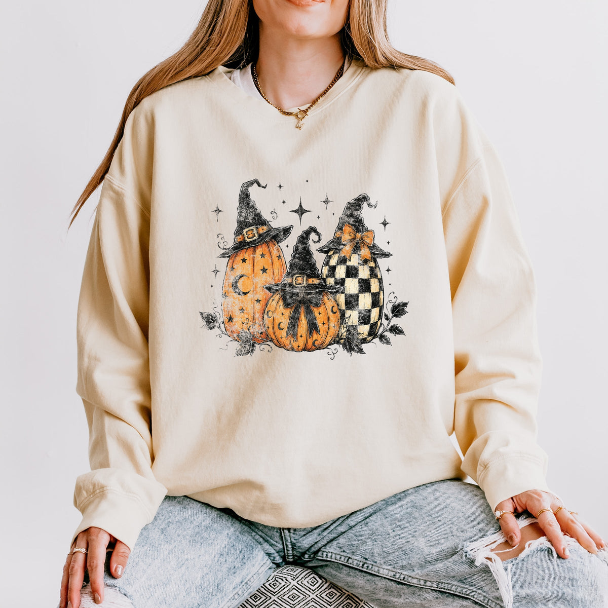 Witch Hat Pumpkins - Women's Lightweight Garment Dyed Sweatshirt