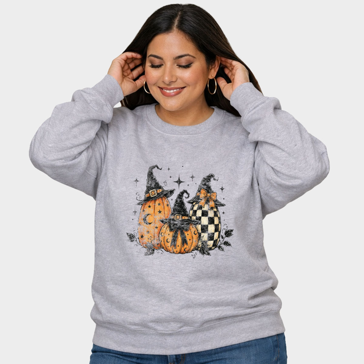Witch Hat Pumpkins -  Women's Plus Sized Graphic Sweatshirt