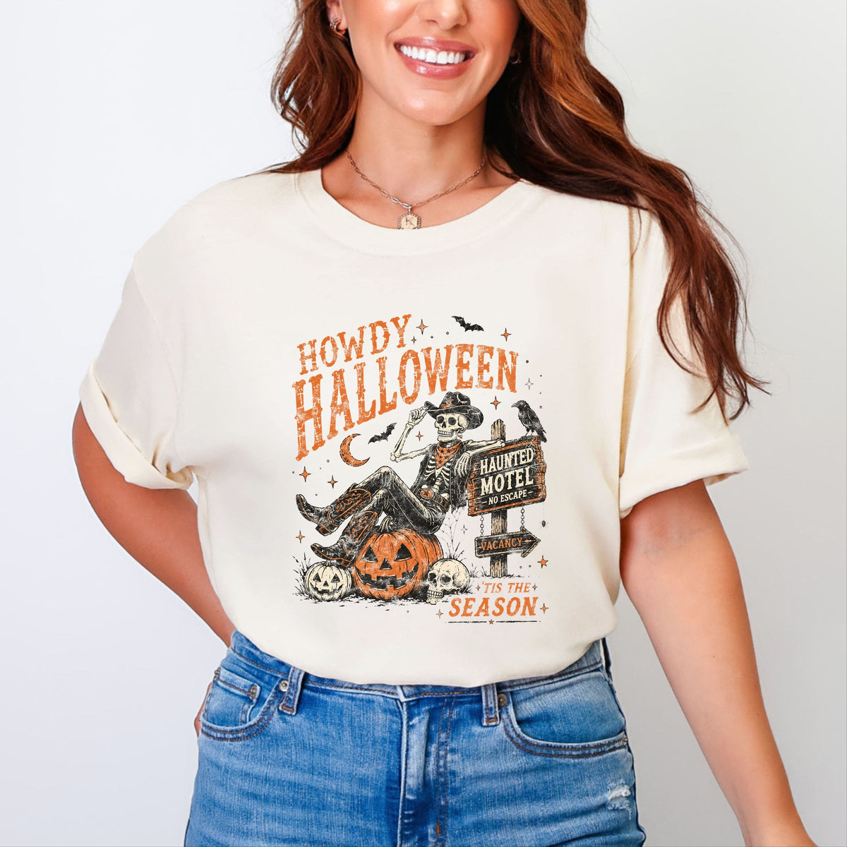 Howdy Halloween Skeleton - Women's Garment Dyed Graphic T-Shirt