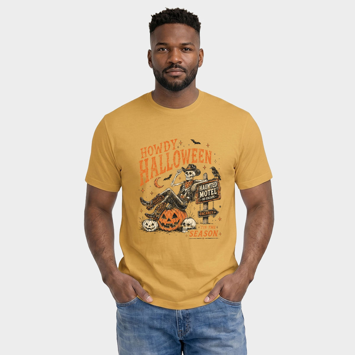Howdy Halloween Skeleton - Men's Garment Dyed Graphic T-Shirt