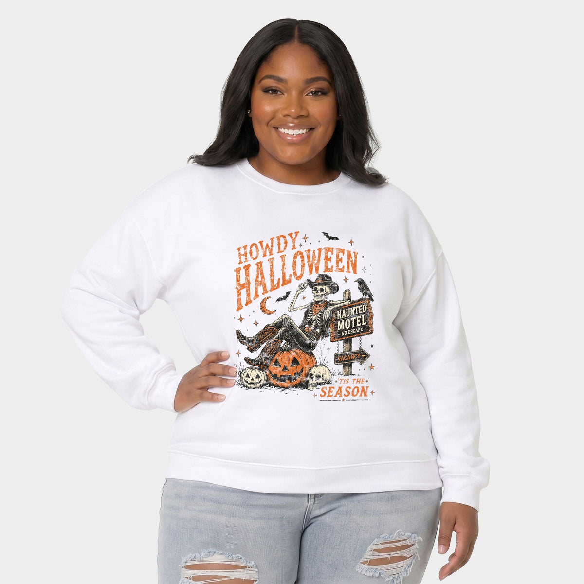 Howdy Halloween Skeleton -  Women's Plus Sized Graphic Sweatshirt