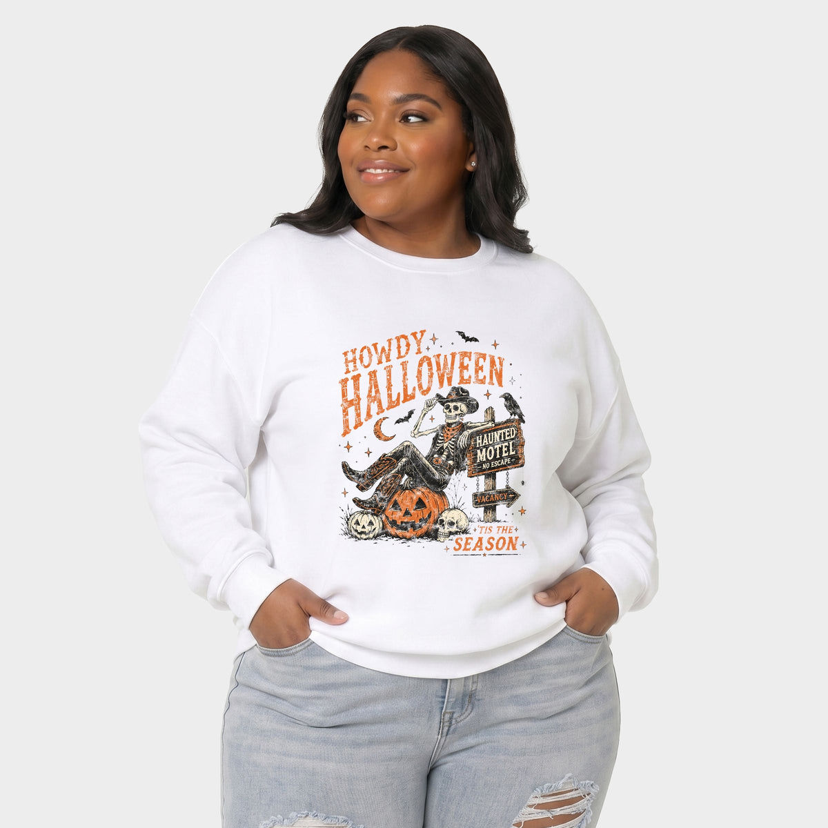 Howdy Halloween Skeleton -  Women's Plus Sized Graphic Sweatshirt