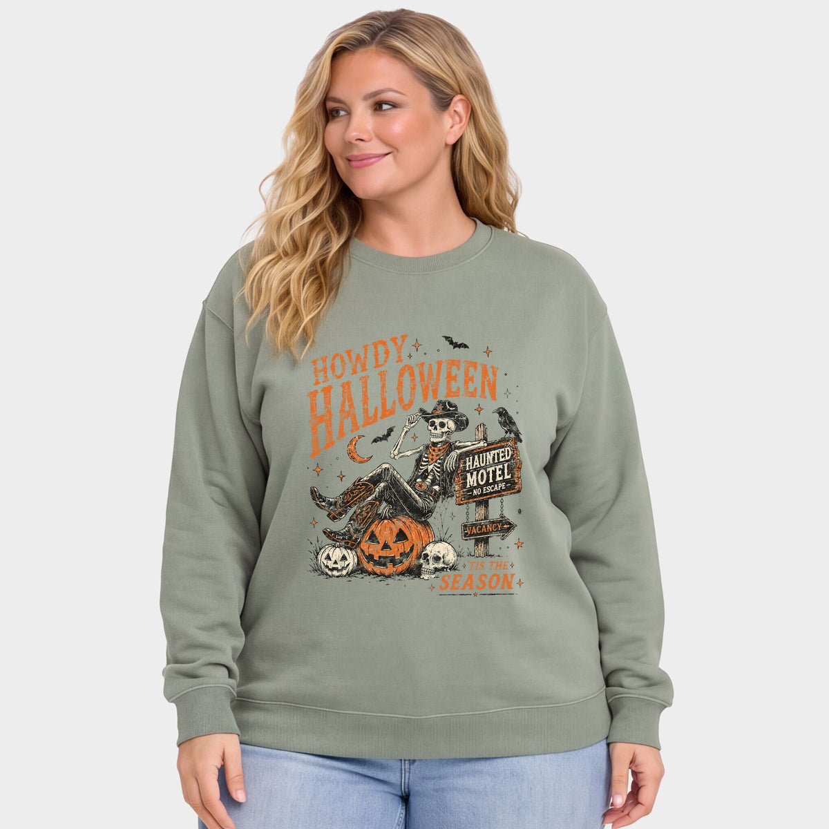 Howdy Halloween Skeleton -  Women's Plus Sized Graphic Sweatshirt
