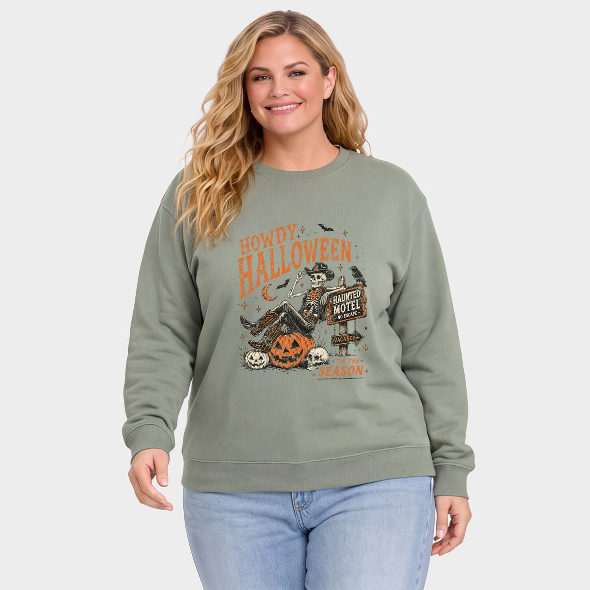 Howdy Halloween Skeleton -  Women's Plus Sized Graphic Sweatshirt